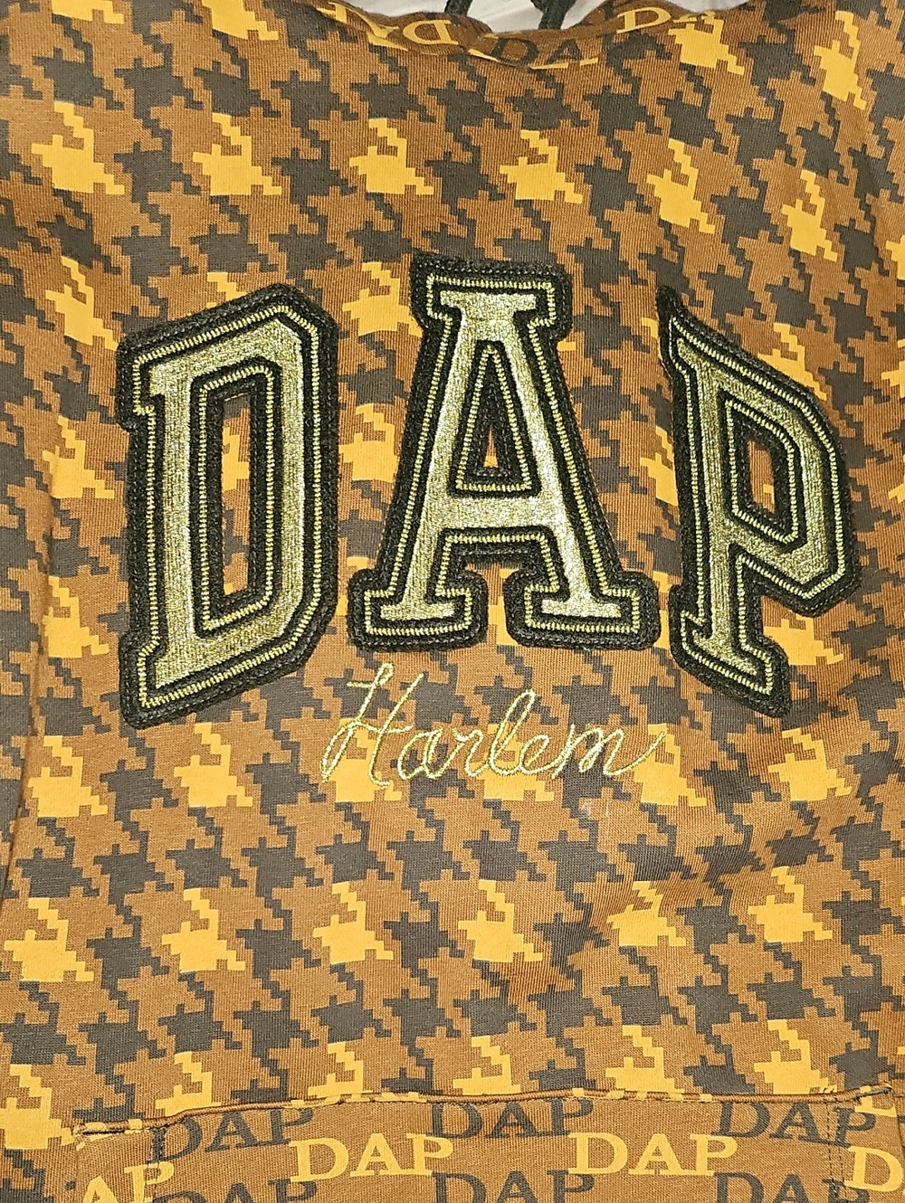 DAPGAP Harlem Logo Houndstooth Hoodie- Yellow Brown